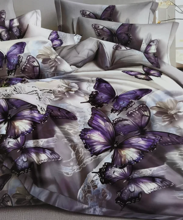 Dvigulės satino medvilnės patalynės komplektas 200×220 spalva – tamsi pilka.