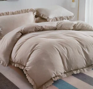 Dvigulės 100% medvilnės patalynės komplektas 200x220 spalva– šalta kreminė