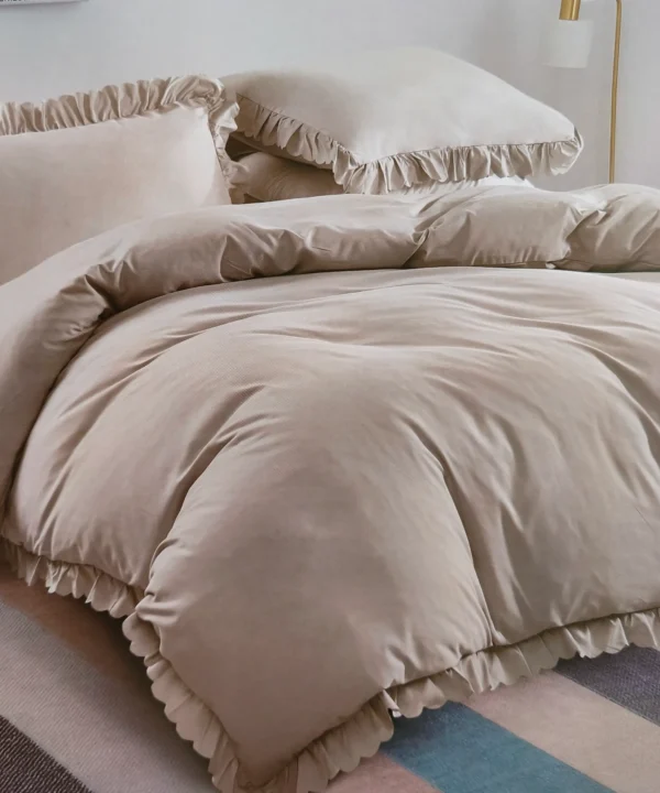 Dvigulės 100% medvilnės patalynės komplektas 200x220 spalva– šalta kreminė