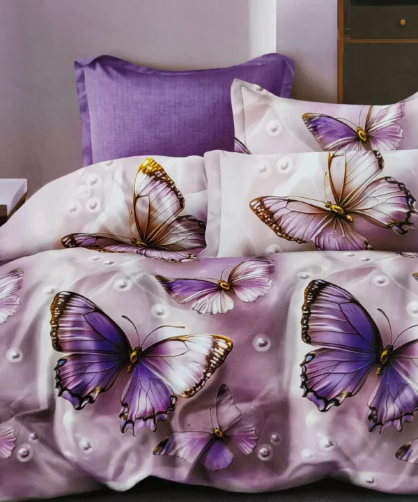 Satino medvilnes patalynes komplektas 200×220 dvigulei lovai alyvinės spalvos su drūgeliais. Dvigulės satino medvilnės patalynės komplektas 200×220 spalva – alyvinė su raštu.