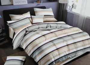 Dvigulės satino medvilnės patalynės komplektas 200x220 spalva – dryžuota marga.