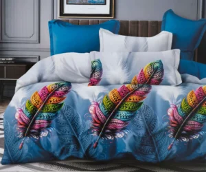 Dvigulės satino medvilnės patalynės komplektas 200×220 spalva – mėlyna su raštu