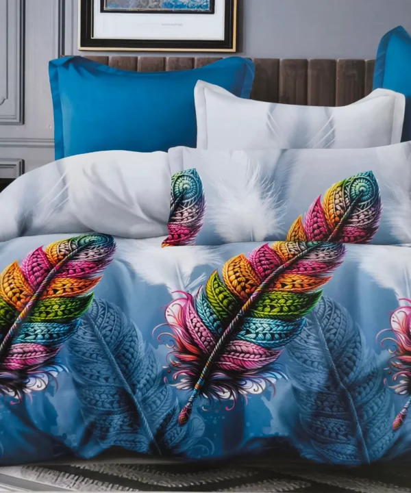 Dvigulės satino medvilnės patalynės komplektas 200×220 spalva – mėlyna su raštu