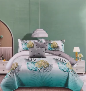 Dvigulės satino patalynės komplektas 200x220 iš medvilnės spalva – mėlyna su raštu.