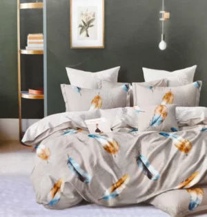 Dvigulės satino medvilnės patalynės komplektas 200x220 spalva– pilkas su raštu