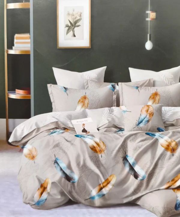 Dvigulės satino medvilnės patalynės komplektas 200x220 spalva– pilkas su raštu