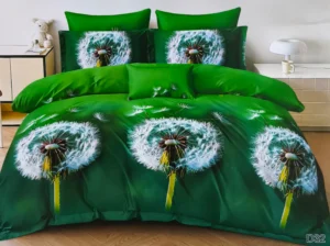 Dvigulės satino medvilnės patalynės komplektas 200×220 spalva – žalia.