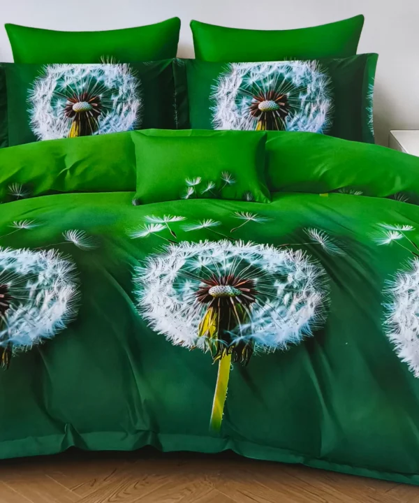 Dvigulės satino medvilnės patalynės komplektas 200×220 spalva – žalia.