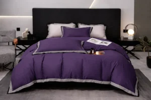 Dvigulės 100% medvilnės patalynės komplektas 200x220 spalva – tamsiai violetinė.