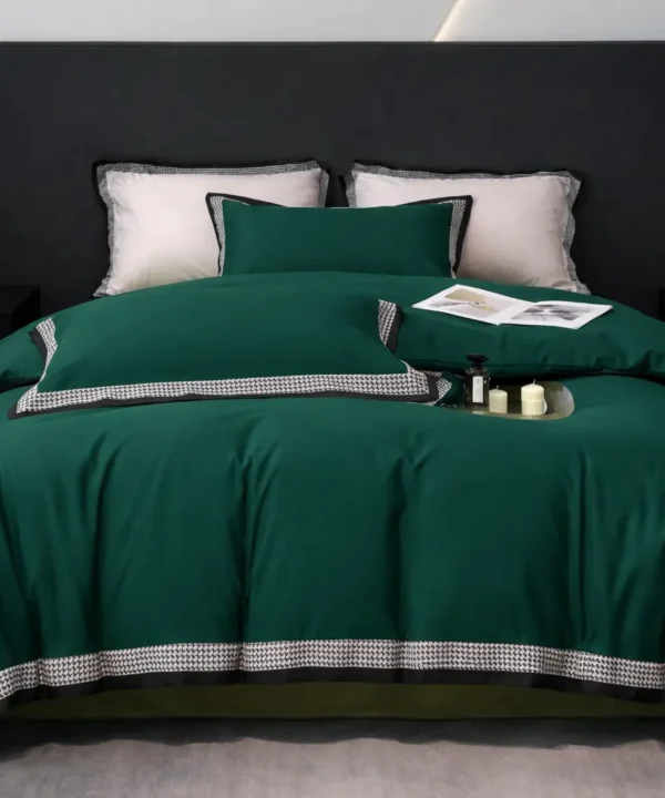 Dvigulės 100% medvilnės patalynės komplektas 200x220 spalva – tamsiai žalia