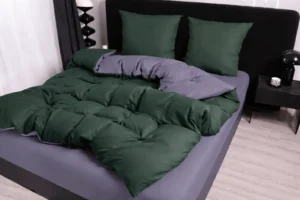 Dvigulės 100% medvilnės patalynės komplektas 200x220 spalva – žalia, mėlyna.