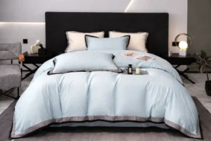 Dvigulės 100% medvilnės patalynės komplektas 200x220 spalva – žydra