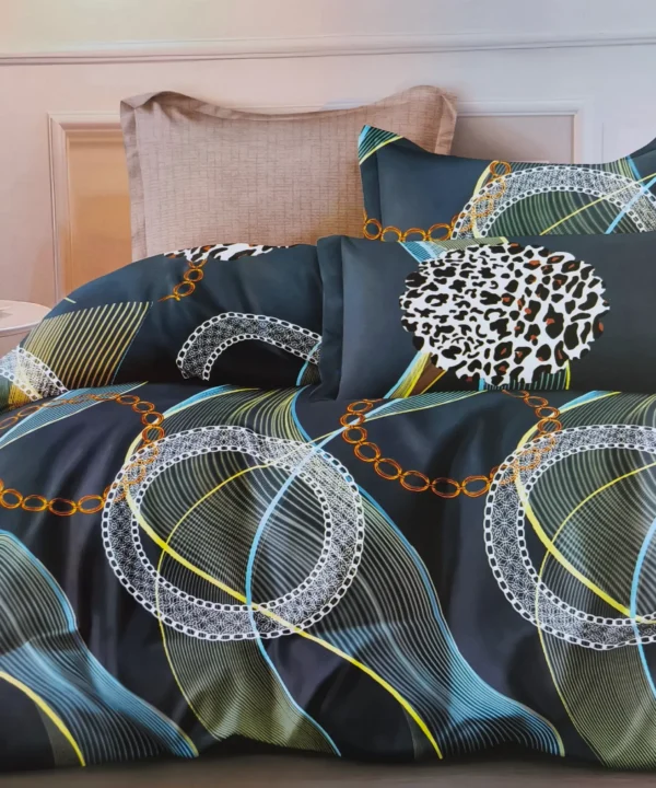 Dvigulės satino medvilnės patalynės komplektas 200×220 spalva – tamsiai žalia, marga.