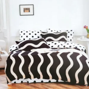 Dvigulės 100% medvilnės patalynės komplektas 200x220 spalva – juoda, kreminė.