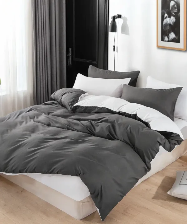 Dvigulės 100% medvilnės patalynės komplektas 200x220 spalva – pilka, balta.