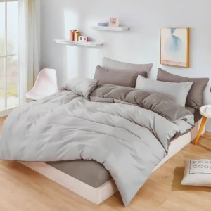 Dvigulės 100% medvilnės patalynės komplektas 200x220 spalva – pilka.