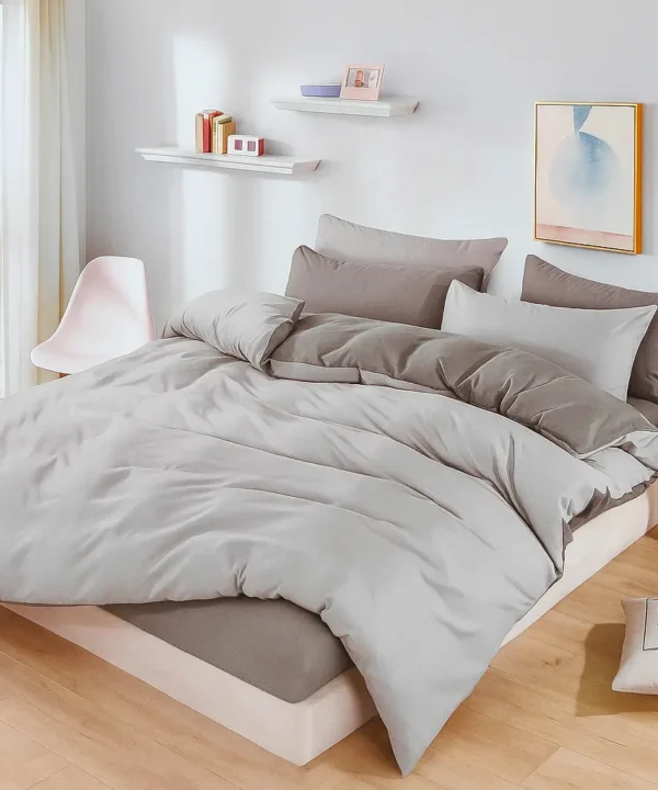 Dvigulės 100% medvilnės patalynės komplektas 200x220 spalva – pilka.