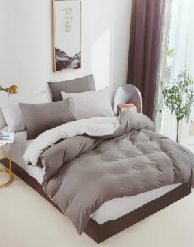 Dvigulės 100% medvilnės patalynės komplektas 200x220 spalva – tamsiai pilka.