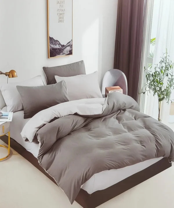 Dvigulės 100% medvilnės patalynės komplektas 200x220 spalva – tamsiai pilka.