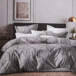 Dvigulės 100% medvilnės patalynės komplektas 200x220 spalva – tamsiai pilka, paklodė su guma.