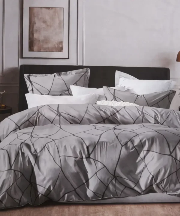 Dvigulės 100% medvilnės patalynės komplektas 200x220 spalva – tamsiai pilka, paklodė su guma.
