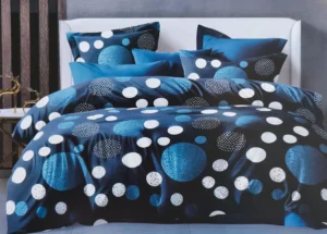 Dvigulės satino medvilnės patalynės komplektas 200×220 spalva – tamsiai mėlyna