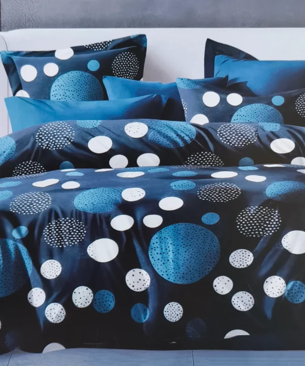 Dvigulės satino medvilnės patalynės komplektas 200×220 spalva – tamsiai mėlyna