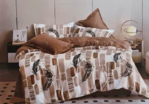 Patalynės komplektas 200×220 satino medvilnės smėlinis su raštu