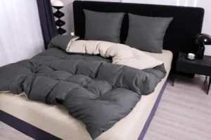 Dvigulės 100% medvilnės patalynės komplektas 200x220 spalva – pilka, kreminė