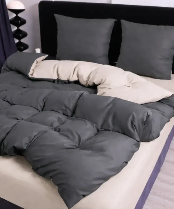 Dvigulės 100% medvilnės patalynės komplektas 200x220 spalva – pilka, kreminė