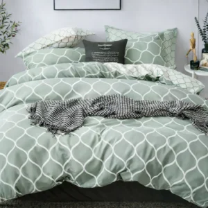 Dvigulės 100% medvilnės patalynės komplektas 200x220 spalva – žalsva, kreminė.