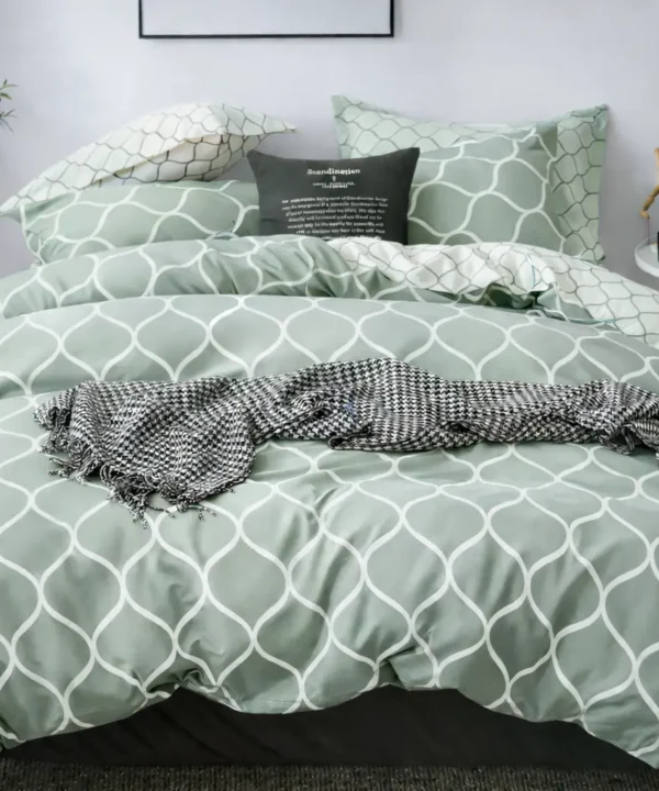 Dvigulės 100% medvilnės patalynės komplektas 200x220 spalva – žalsva, kreminė.