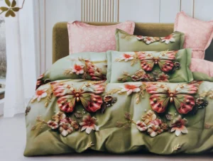 Patalynės komplektas 200×220 satino medvilnės chaki su drugeliais