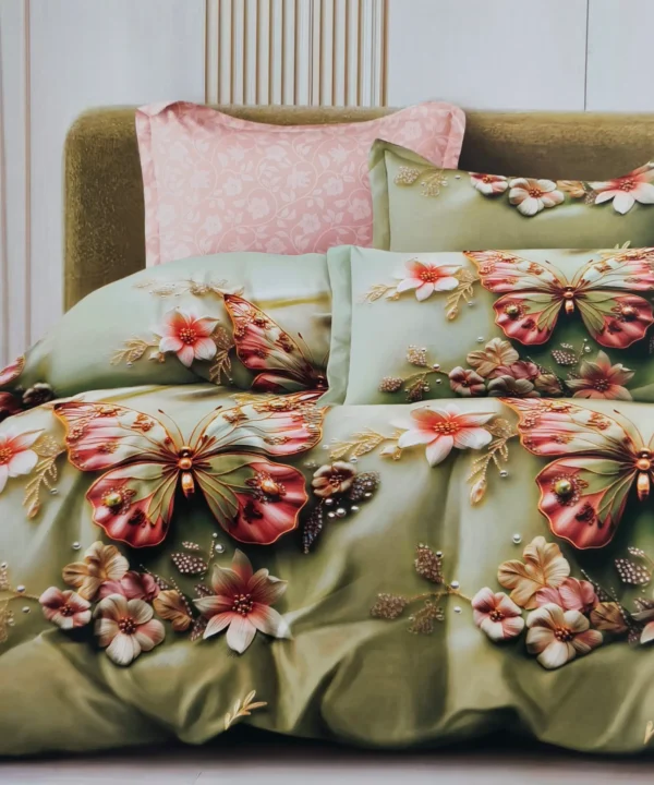 Patalynės komplektas 200×220 satino medvilnės chaki su drugeliais