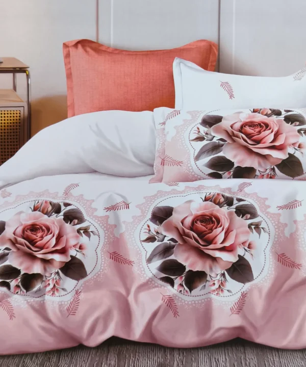 Patalynės komplektas 200×220 satino medvilnės rožine su rožėmis