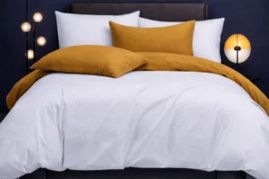 Patalynės komplektas 200×220 satino medvilnės balta ir garstyčiu