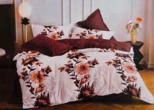 Patalynės komplektas 200×220 satino medvilnės bordo su gėlėmis