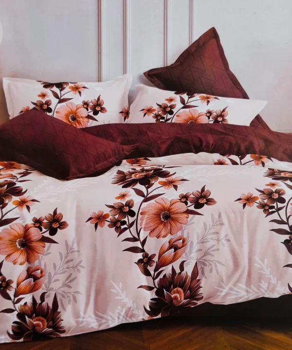 Patalynės komplektas 200×220 satino medvilnės bordo su gėlėmis