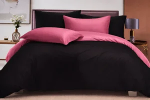 Patalynės komplektas 200×220 satino medvilnės juoda ir pelenų rožinė