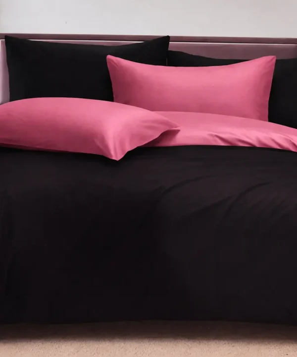 Patalynės komplektas 200×220 satino medvilnės juoda ir pelenų rožinė