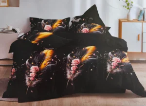 Patalynės komplektas 200×220 satino medvilnės juoda su gėlėmis