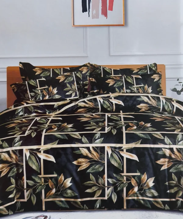 Patalynės komplektas 200×220 satino medvilnės juodas su lapais