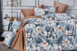 Patalynės komplektas 200×220 satino medvilnės pilkas su gėlėmis
