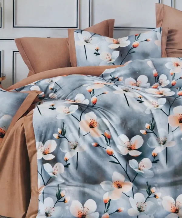 Patalynės komplektas 200×220 satino medvilnės pilkas su gėlėmis