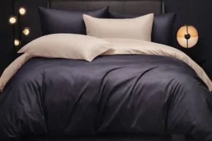 Patalynės komplektas 200×220 satino medvilnės pilkas ir smėlinis