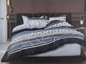 Patalynės komplektas 200×220 satino medvilnės tamsiai mėlynas ir baltas
