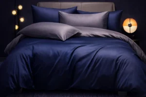 Patalynės komplektas 200×220 satino medvilnės tamsiai mėlynas