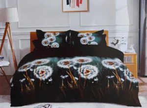 Patalynės komplektas 200×220 satino medvilnės tamsiai žalias su pūkais