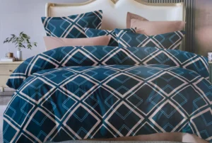 Patalynės komplektas 200×220 satino medvilnės mėlynas su rombais