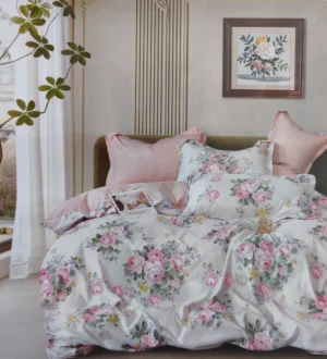 Patalynės komplektas 160x200 medvilnės baltos spalvos su rožėmis